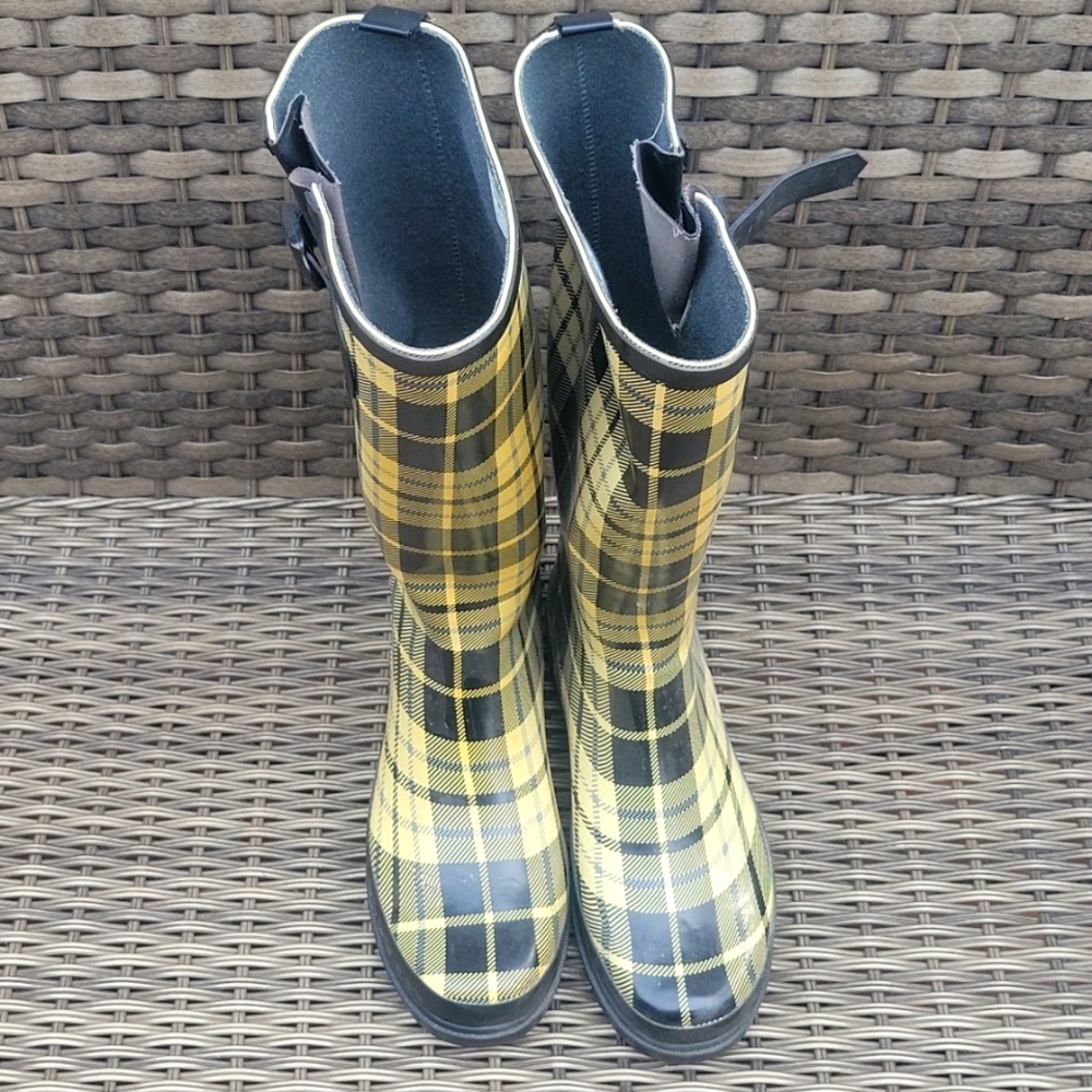 Black and Yellow Plaid Rainboots